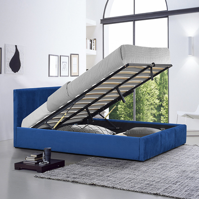 De Blue Velvet Beklede van het de Opslagbed van de Gaslift Koning Size Plywood Material