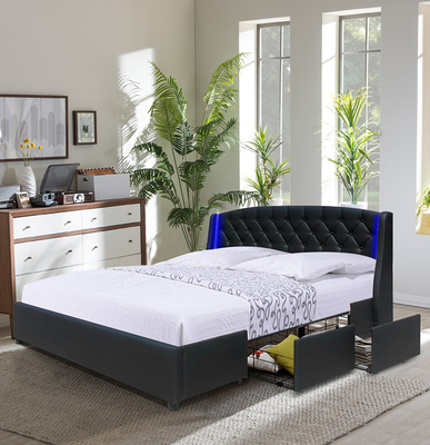 Moderne Koningin Size MDF Houten Tweepersoonsbed met Opslagdoos 4 Lade