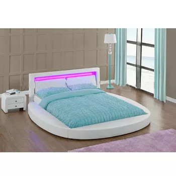 LEIDEN van de hotelstijl Bekleed Bed Romantisch Rond Wit Pu Leer met Hoofdeinde