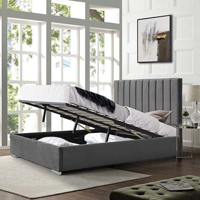 Grey Velvet Ottoman Gas Lift-het Leer van Faux van het Opslagbed met Hoog Hoofdeinde