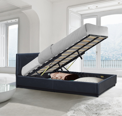 Zwart Ottomaans leer 4ft6 gestoffeerd tweepersoonsbed frame gaslift opbergbed
