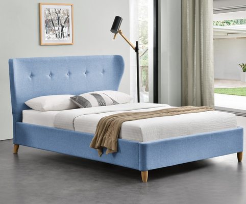 Modern houten ottoman tweepersoonsbed donkergrijs fluwelen luxe gebogen hoofdeinde