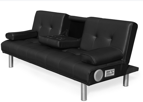 Driezits opvouwbare slaapbank van imitatieleer met bekerhouder en Bluetooth-luidspreker