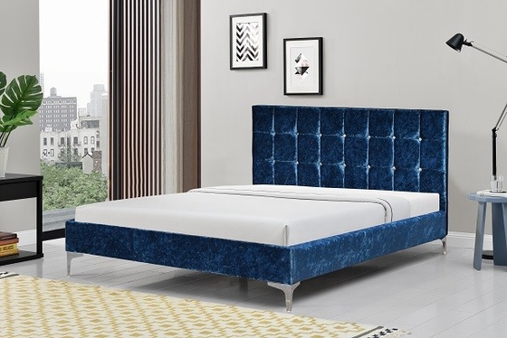 Het blauwe Verpletterde Fluweel Beklede Hoogtepunt van het Bedkader - grootte met Crystal Buttons