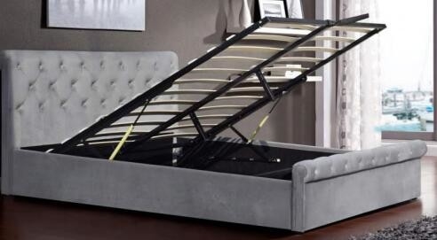Het in het groot Ruimte van de de Liftopslag van het Besparingsgas Bed Grey Velvet Upholstered Bed Manufacturer