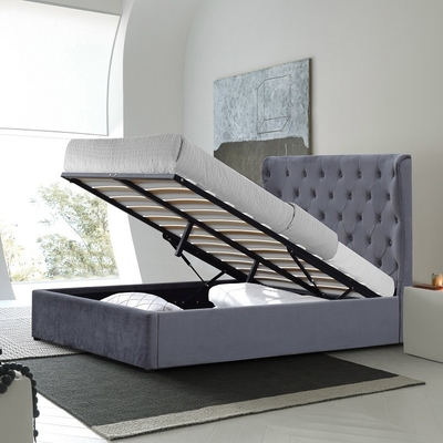 Grey King Size Upholstered Storage-Gemakkelijke het Triplex van het Bedkader assembleert met Orenhoofdeinde