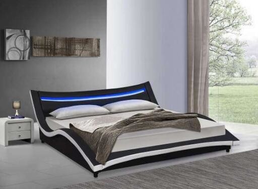 Het Bed Modern Hoogtepunt van het kromme Luxe Bekleed Platform - grootte met LEIDEN Hoofdeinde