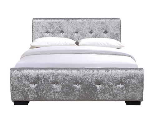 Koningin Size Grey Upholstered Bed Frame With Doorgenaaide Diamante Knopen op Hoofdeinde