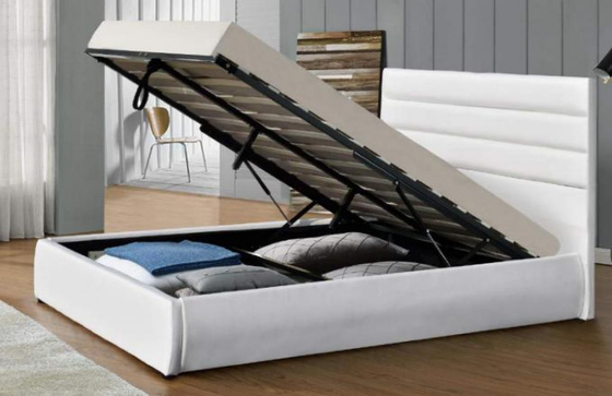 Opslag het Moderne Pu Bed van Size Upholstered Platform van de Leerkoning met Wit Hoofdeinde