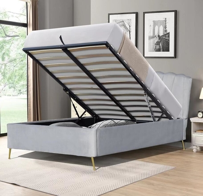 Double Size Bsci Lift Storage Bed Frame Elegante grijze fluwelen stof Ottomaanse