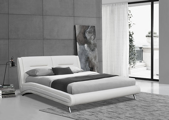 PU-leer gepoleerde platform, bedframe in volledige grootte, houten support