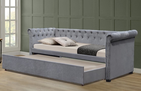 Volledige grootte fluweel gepoleerde dagbed Trundle Bed Chesterfield Grijs Plush