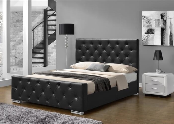 De verpletterde van het het Kadertriplex van Size Upholstered Bed van de Fluweelkoning Stijl van het Leereuropa van Faux Zwarte