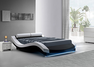 Zacht Koninginsize Bedroom Furniture Plywood Pu Romantisch Paar Bed met LEIDEN Licht