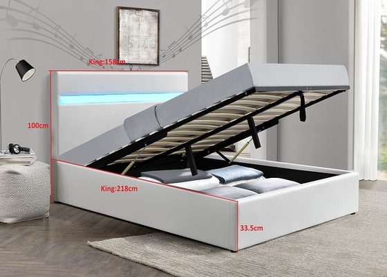 Verpletterde van de de Liftopslag van het Fluweelgas LEIDEN van het Bed Moderne Bekleed Grey With Licht