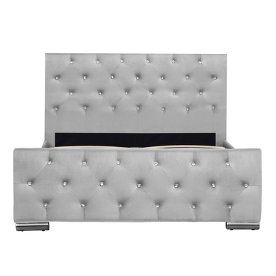 Tufted Fluweel Bekleed Houten Kaderbed met Cristal-Knoophoofdeinde