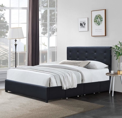 Van het Kader Wit Faux van het koninginupholstered Bed het Leermetaal Vier Lade