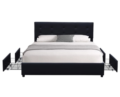 Van het Kader Wit Faux van het koninginupholstered Bed het Leermetaal Vier Lade