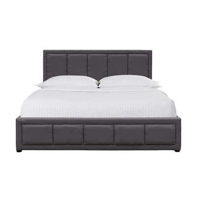 Grey Upholstered Gas Lift Storage-Bed Koninginsize Plywood Material With Linnen Hoofdeinde