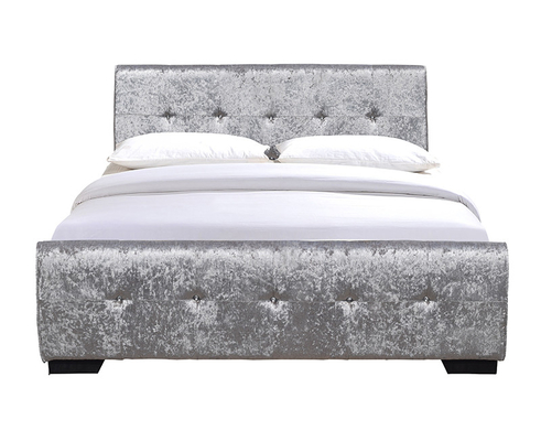 OEM ODM de Open Kant van Opslagbed Doorgenaaide Crystal Buttons Silver Crush Velvet