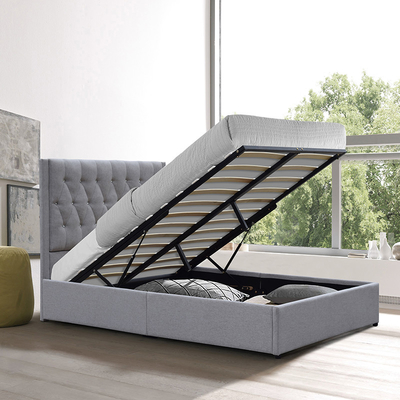 Het knoop Doorgenaaide Hoogtepunt van het het Bedkader van de Stofferingsopslag - grootte Grey Linen Fabric