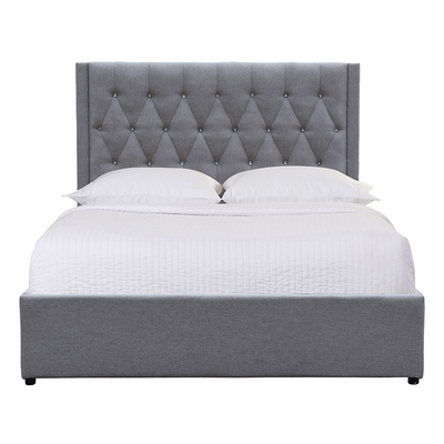 Het knoop Doorgenaaide Hoogtepunt van het het Bedkader van de Stofferingsopslag - grootte Grey Linen Fabric