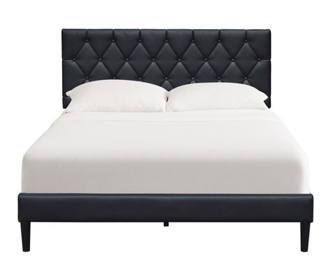 Het zwarte Kader van het het Platformbed van Facux Leer Beklede Koningin Size met Tufted Hoofdeinde