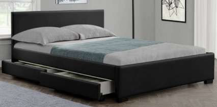 Zonnige LEIDEN Bekleed Bedkader met de Zwarte Pu Stof van Opslagladen