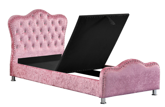 Het roze Kader van het Kleurenlicht Beklede Bed met de Opslag Crystal Buttons van het Kroonhoofdeinde