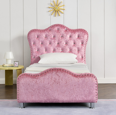 Het roze Kader van het Kleurenlicht Beklede Bed met de Opslag Crystal Buttons van het Kroonhoofdeinde