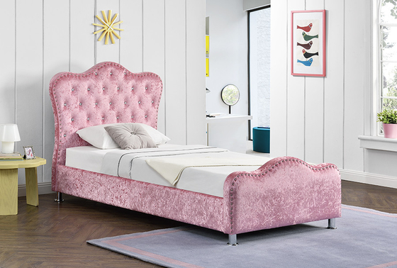 Het roze Kader van het Kleurenlicht Beklede Bed met de Opslag Crystal Buttons van het Kroonhoofdeinde