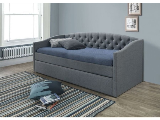 SUNNY Single 190X200 Doorgenaaide Daybed met Trundle Grey Upholstered Daybed
