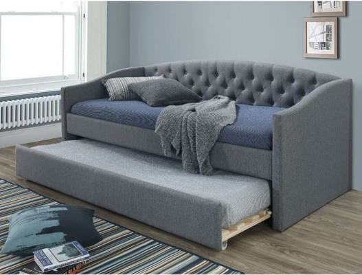SUNNY Single 190X200 Doorgenaaide Daybed met Trundle Grey Upholstered Daybed