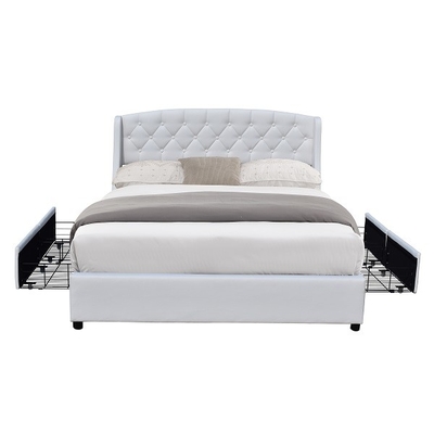 Twee LEIDEN Koninginsize Upholstered Bed 4 van Orenfaux Leer Geestelijke Laden Doorgenaaide Knopen