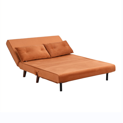 2 Seater Klein Dubbel Vouwend Sofa Bed Orange Velvet Upholstered rolt Daybed voort
