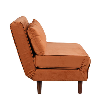 2 Seater Klein Dubbel Vouwend Sofa Bed Orange Velvet Upholstered rolt Daybed voort