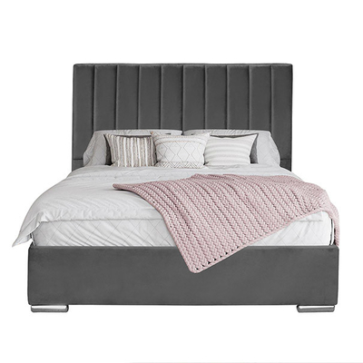 Grey Velvet Ottoman Gas Lift-het Leer van Faux van het Opslagbed met Hoog Hoofdeinde