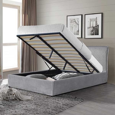 Het lichte Grey King Size Gas Lift-Leer van het Opslagbed Pu met Dubbel Hoofdkussenhoofdeinde
