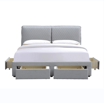 Licht Grey Linen Tufted Storage Bed 180x200cm Dubbel Luchtkussenhoofdeinde met Vier Laden
