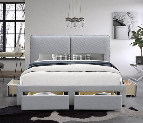 Licht Grey Linen Tufted Storage Bed 180x200cm Dubbel Luchtkussenhoofdeinde met Vier Laden