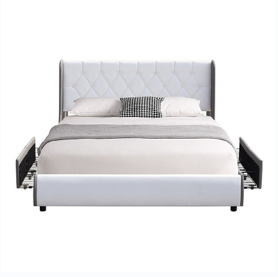 Tufted Pu-van het Kader Licht Grey And White Four Drawer van het Leerbed de Opslagbed