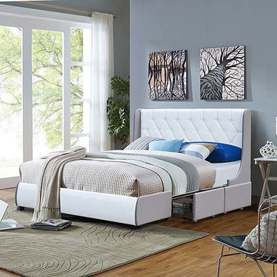 Tufted Pu-van het Kader Licht Grey And White Four Drawer van het Leerbed de Opslagbed