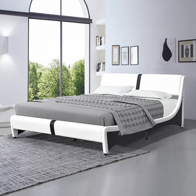Van 140 X 200 Cm-LEIDENE het Beklede Leer Bed Zwarte/Witte Faux met leiden