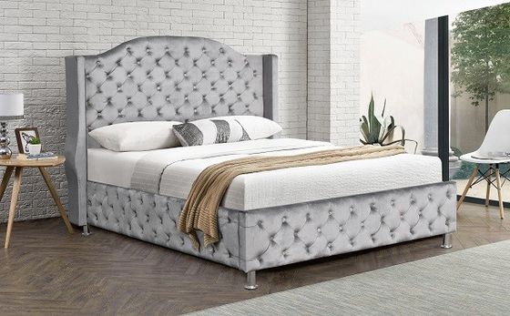 Aangepast van het het Bedfluweel van Koningssize upholstered platform de Stoffenknoop Doorgenaaid Hoog Hoofdeinde