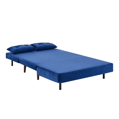 Tri Vouwbare Blue Velvet Beklede Daybed 2 Seater trekt Sofa Bed terug