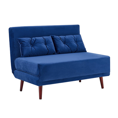 Tri Vouwbare Blue Velvet Beklede Daybed 2 Seater trekt Sofa Bed terug