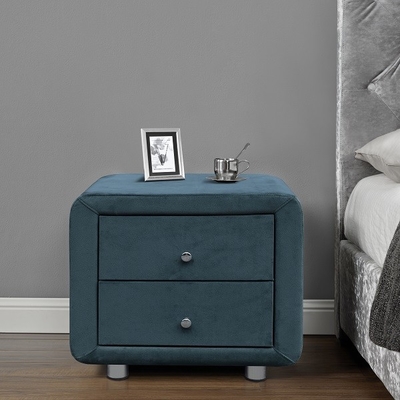 De moderne Beklede Tafellinnen Grey Velvet Nightstand van het Stoffenbed 2 Laden