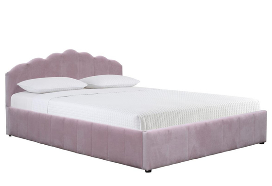 Gestoffeerd gaslift-opbergbed dubbel formaat roze kleur pluche fluwelen stof