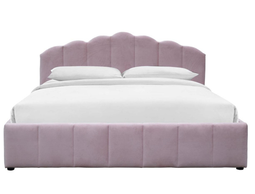Gestoffeerd gaslift-opbergbed dubbel formaat roze kleur pluche fluwelen stof