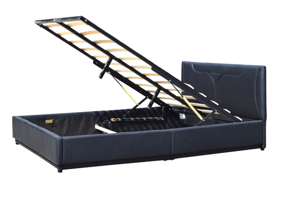 Zwart Ottomaans leer 4ft6 gestoffeerd tweepersoonsbed frame gaslift opbergbed